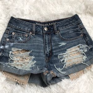 Lace Detail AEO American Eagle Jean Shorts Ripped